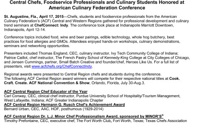 Central Chefs, Foodservice Professionals and Culinary Students Honored at ACF Conference