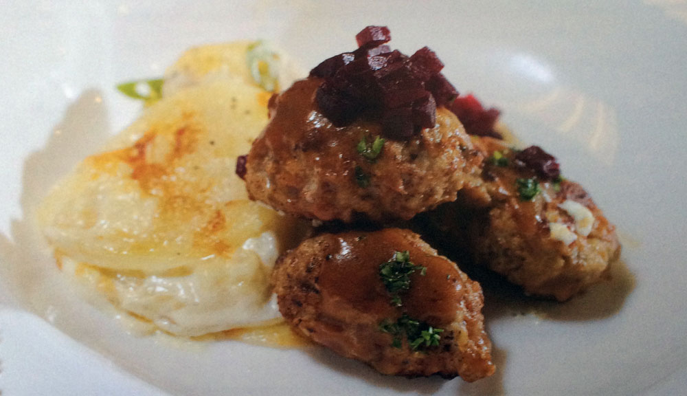 Frikadeller (Danish Meatballs) with Scalloped Potatoes and Pickled Beets
